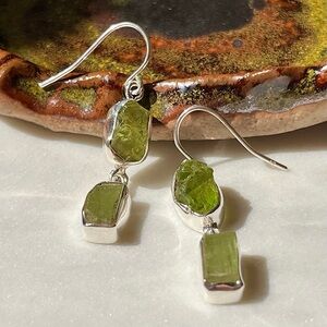 Sterling Silver Raw Peridot Drop Earrings